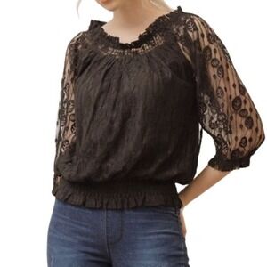 Black Y2K Butterfly lace‎ all-match two-piece black top